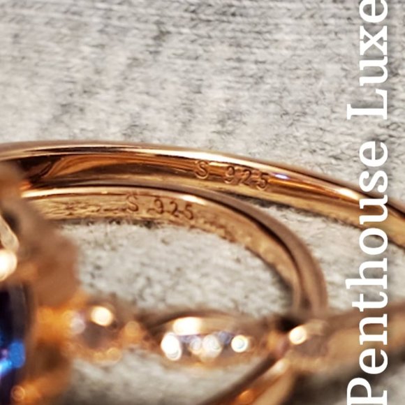 REAL Alexandrite Oval Cut 925 Rose Gold Ring Set - Picture 5 of 6